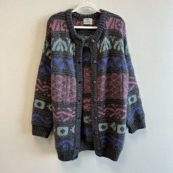 VTG Baldimaglie Italy Women’s Medium Chunky Knit Nordic Mohair Cardigan Sweater - Picture 8 of 11